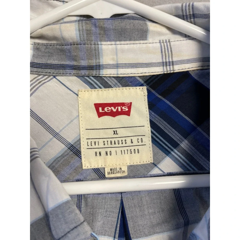 Levi's Button Up Shirt Cotton Blue Plaid XL Mens Short Sleeve
